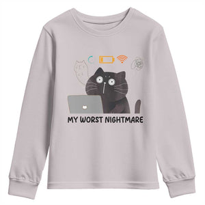 My Worst Nightmare Youth Sweatshirt Funny Cat Gaming Wifi Loading Hurmor TS14 Ice Gray Print Your Wear