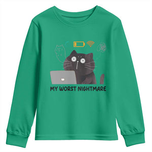 My Worst Nightmare Youth Sweatshirt Funny Cat Gaming Wifi Loading Hurmor TS14 Irish Green Print Your Wear