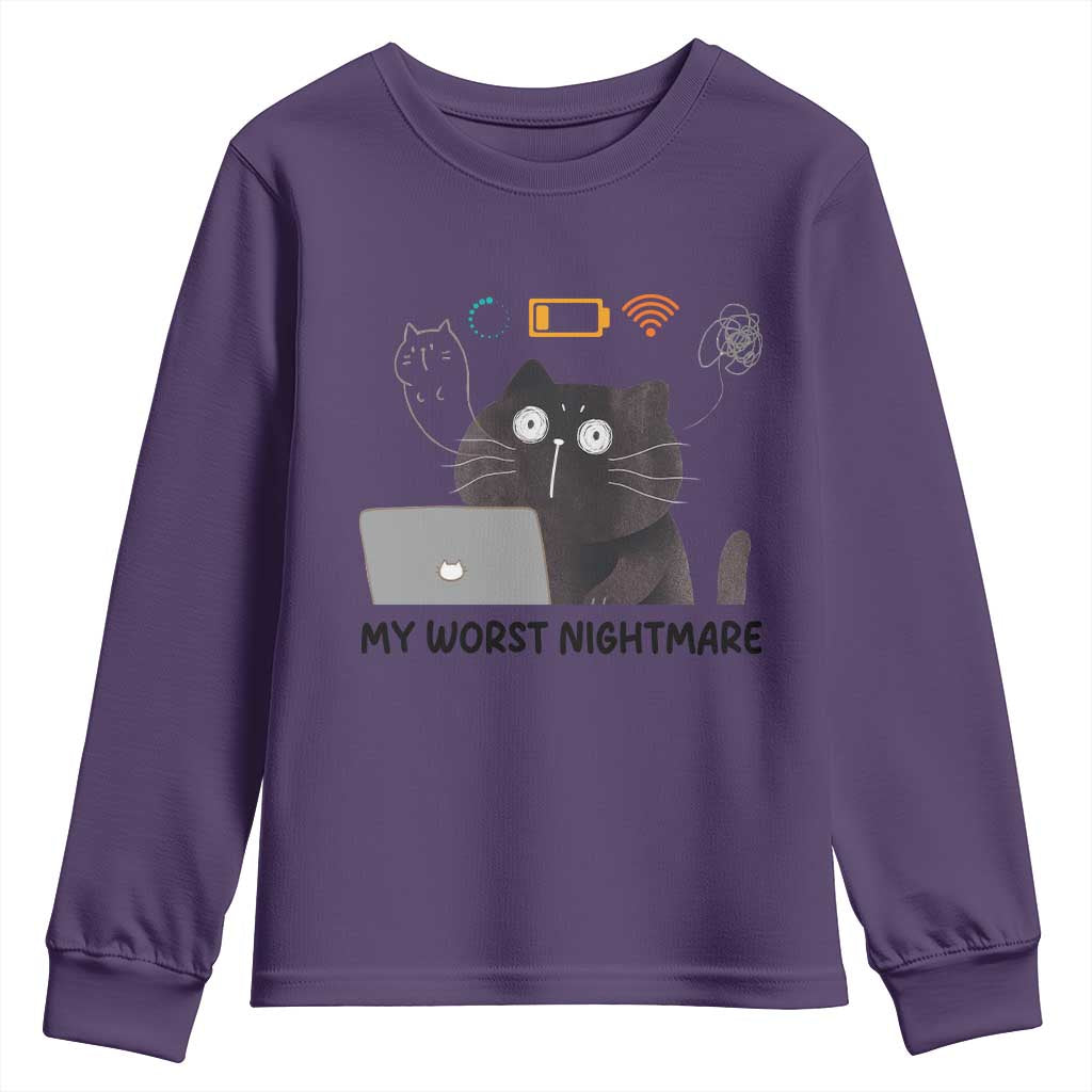My Worst Nightmare Youth Sweatshirt Funny Cat Gaming Wifi Loading Hurmor TS14 Purple Print Your Wear