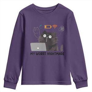 My Worst Nightmare Youth Sweatshirt Funny Cat Gaming Wifi Loading Hurmor TS14 Purple Print Your Wear