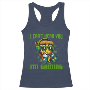 Funny Pizza Video Gaming Racerback Tank Top I Can Not Hear You I Am Gaming TS14 Navy Print Your Wear
