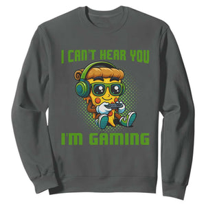 Funny Pizza Video Gaming Sweatshirt I Can Not Hear You I Am Gaming TS14 Dark Heather Print Your Wear