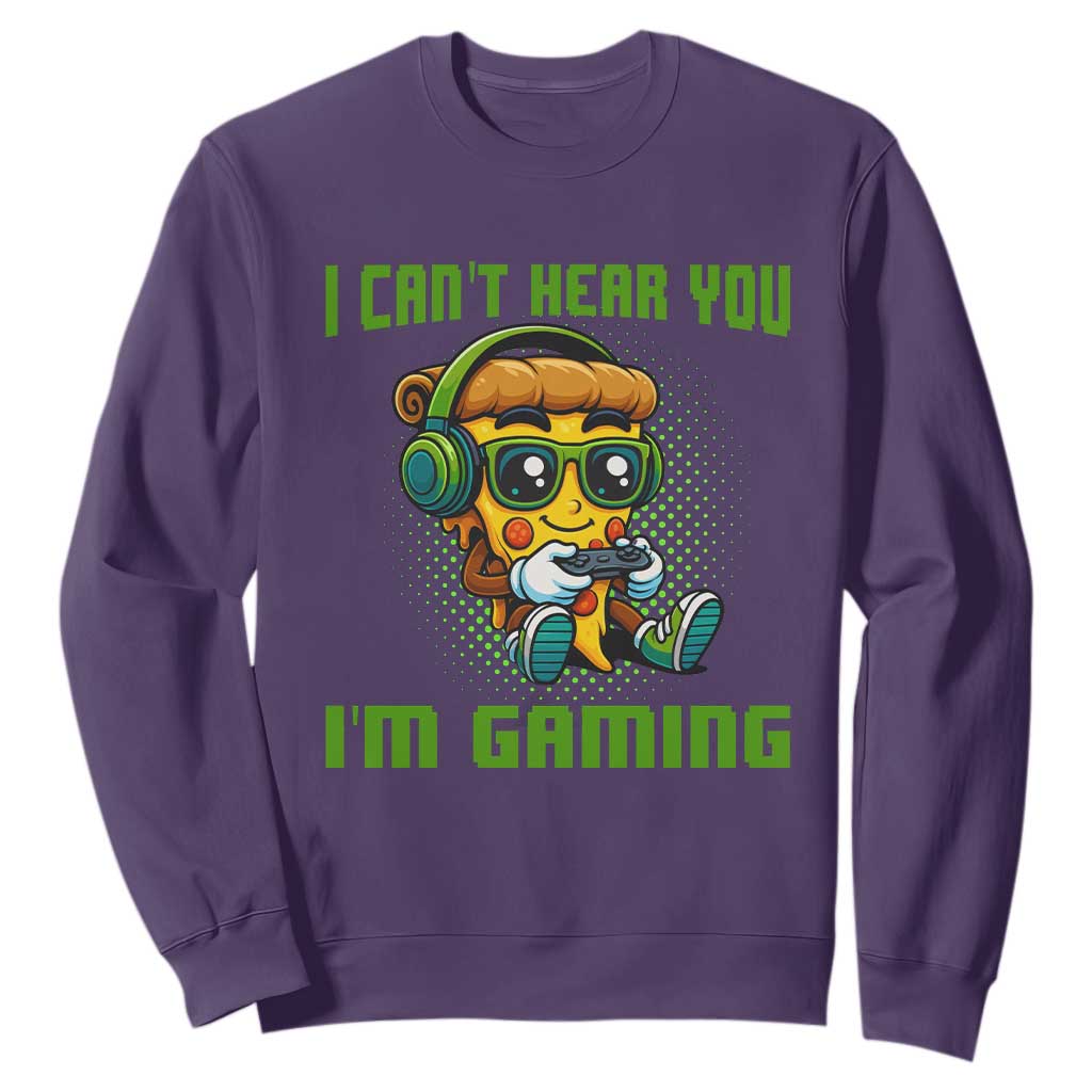 Funny Pizza Video Gaming Sweatshirt I Can Not Hear You I Am Gaming TS14 Purple Print Your Wear