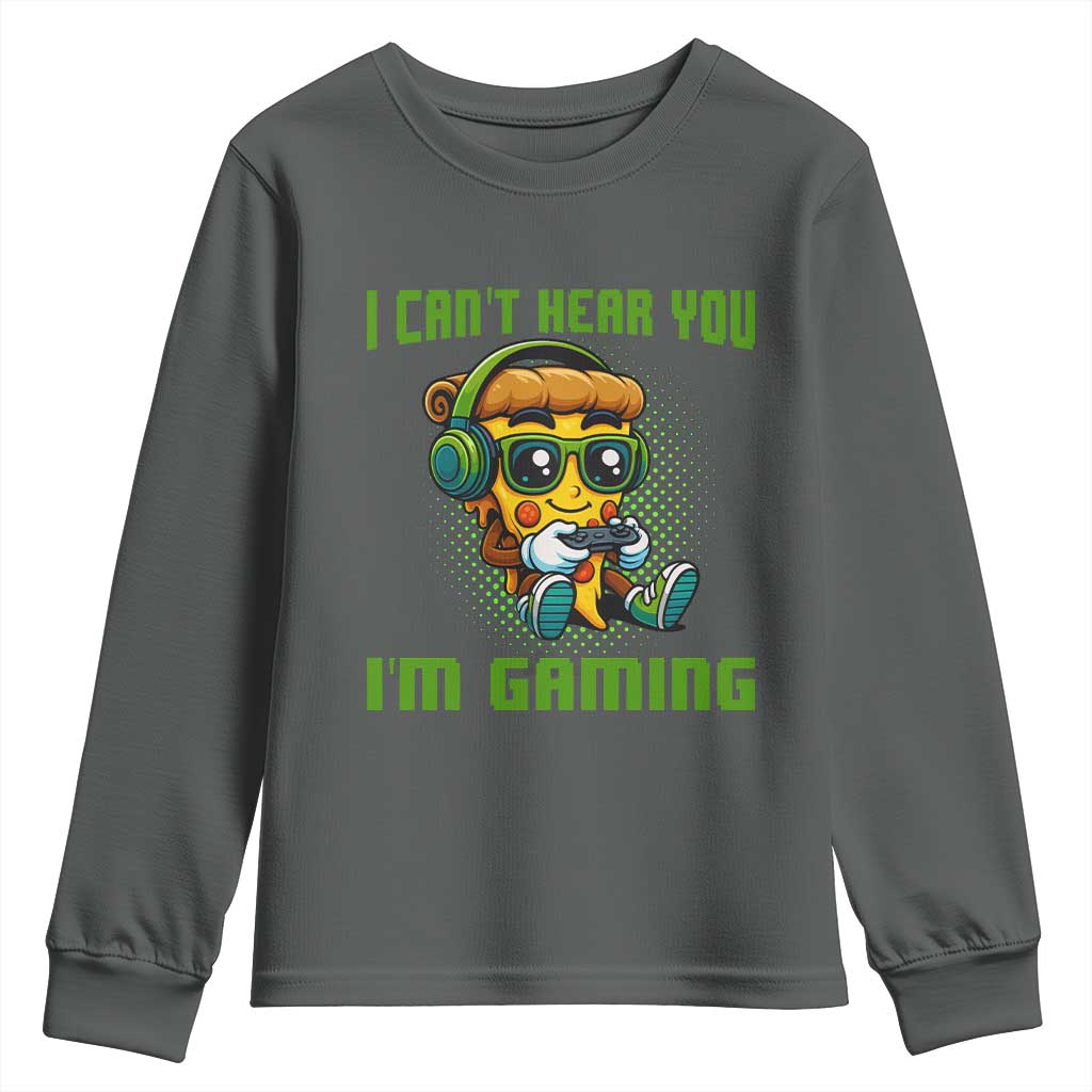 Funny Pizza Video Gaming Youth Sweatshirt I Can Not Hear You I Am Gaming TS14 Dark Heather Print Your Wear