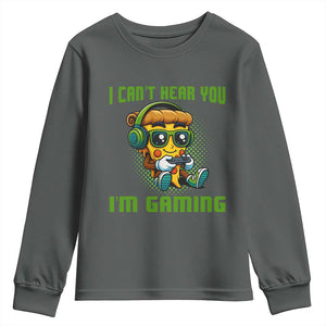 Funny Pizza Video Gaming Youth Sweatshirt I Can Not Hear You I Am Gaming TS14 Dark Heather Print Your Wear