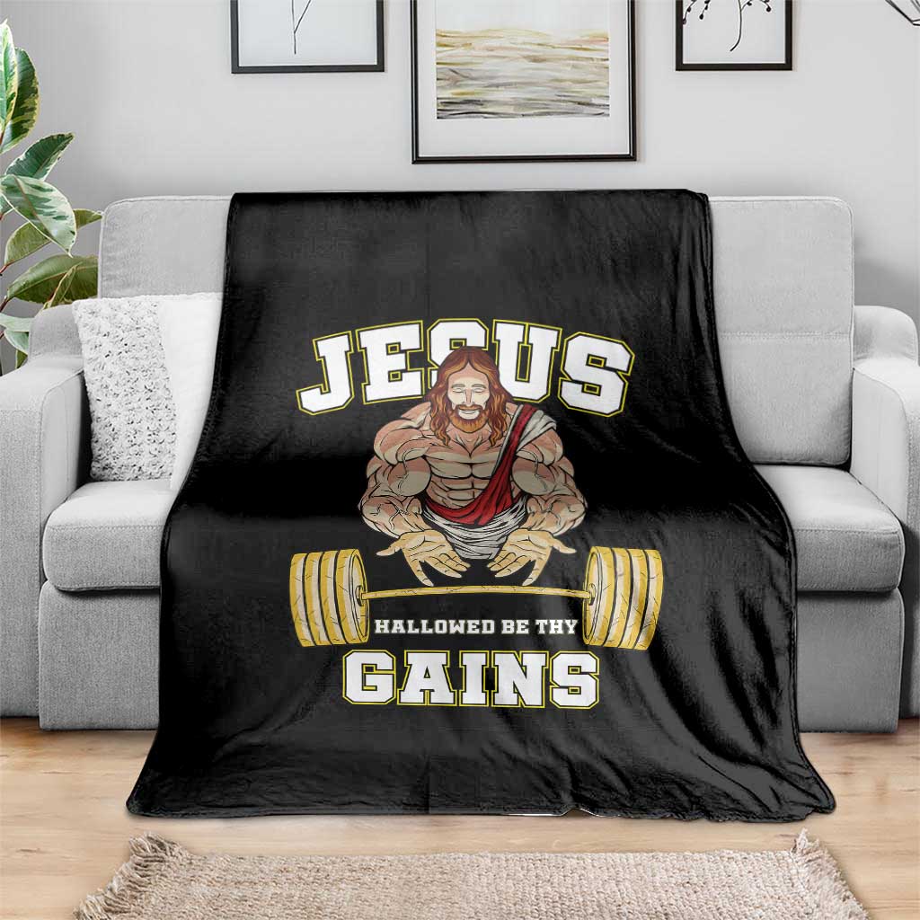 Funny Jesus Gym Throw Blanket Hallowed Be Thy Gains TS14 Print Your Wear