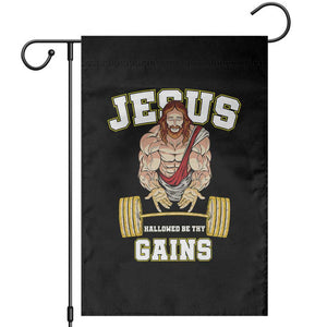 Funny Jesus Gym Garden Flag Hallowed Be Thy Gains TS14 Black Print Your Wear