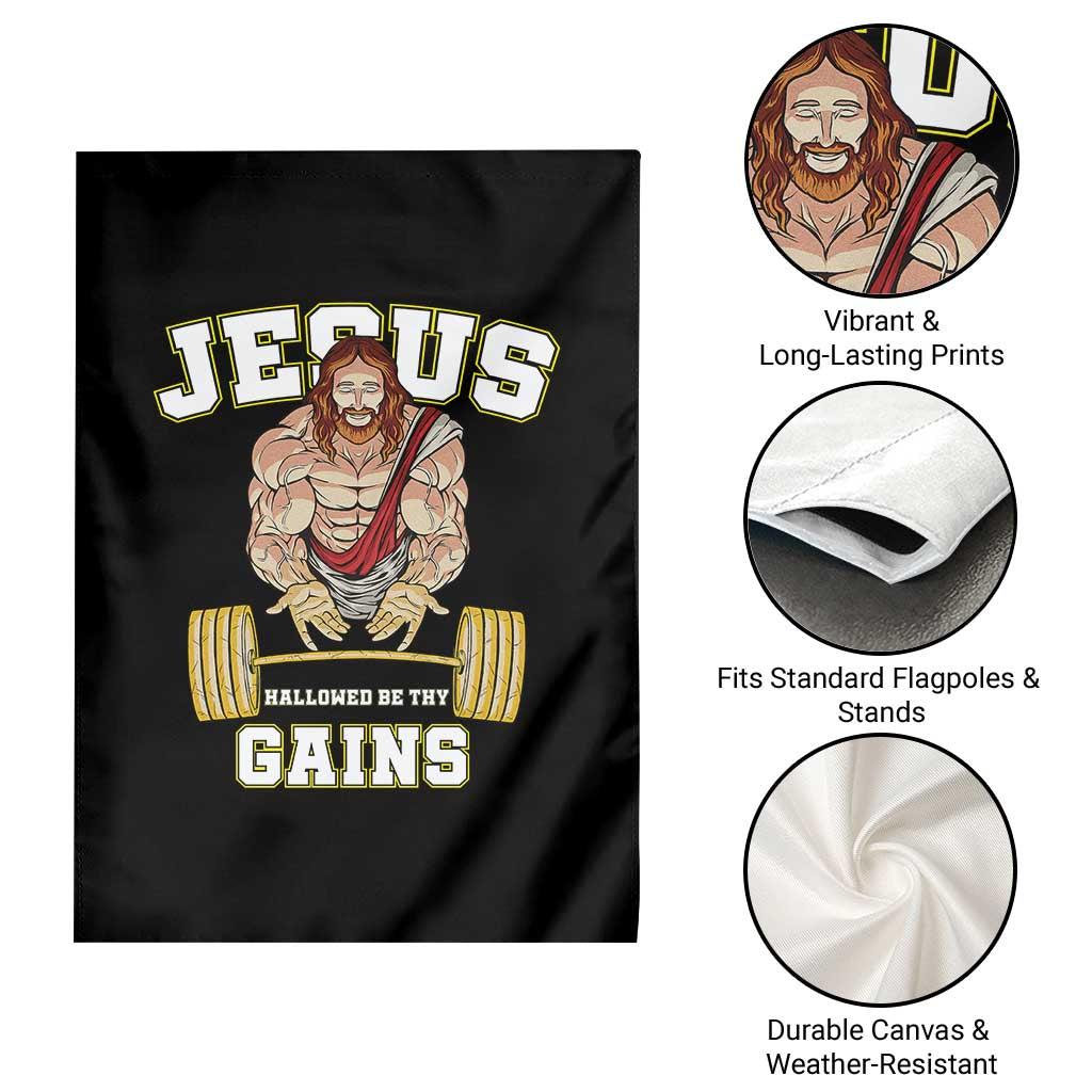 Funny Jesus Gym Garden Flag Hallowed Be Thy Gains TS14 Print Your Wear