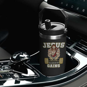 Funny Jesus Gym Flip Straw Tumbler Hallowed Be Thy Gains TS14 Print Your Wear