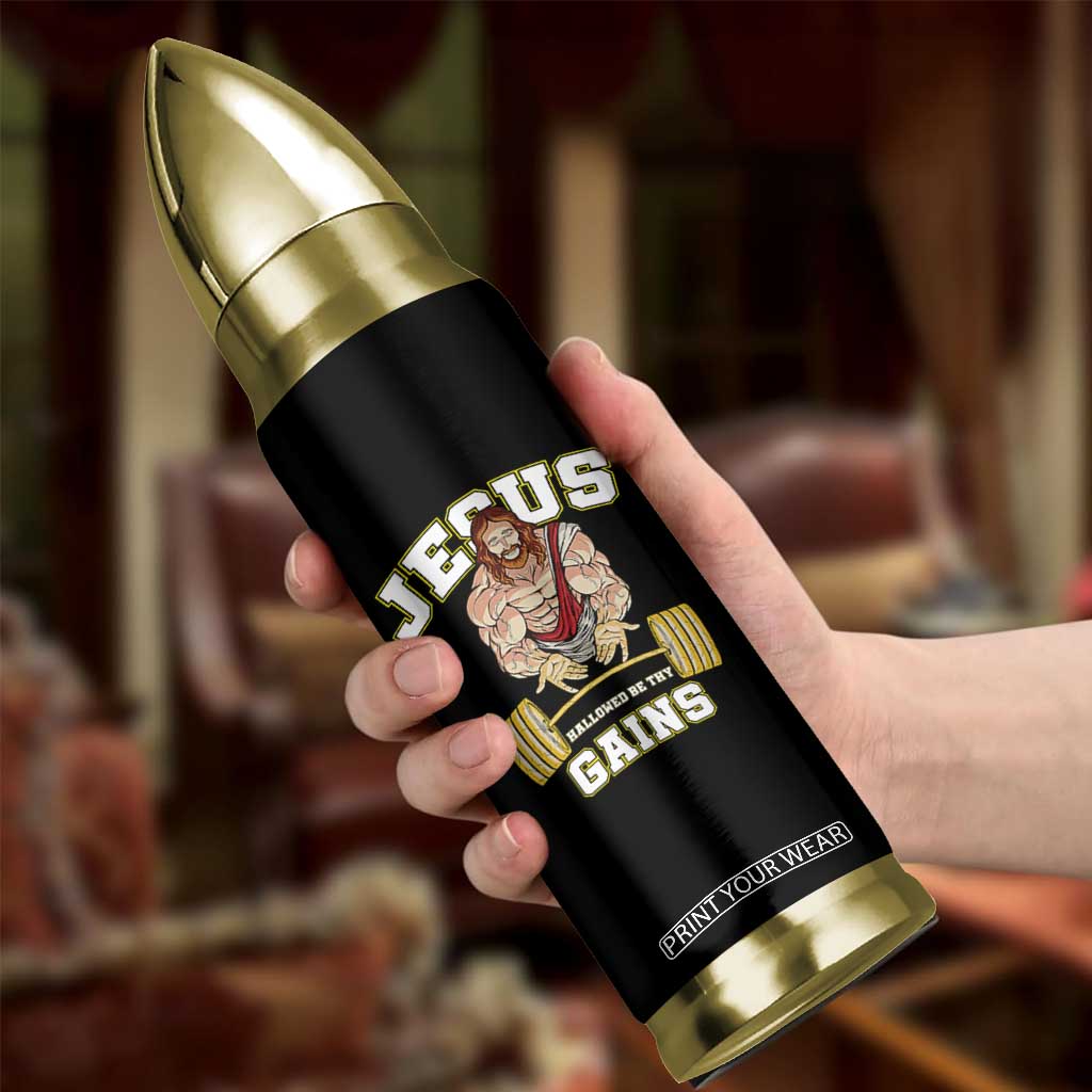 Funny Jesus Gym Bullet Tumbler Hallowed Be Thy Gains TS14 Print Your Wear