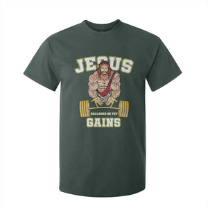 Funny Jesus Gym T Shirt For Kid Hallowed Be Thy Gains TS14 Dark Forest Green Print Your Wear