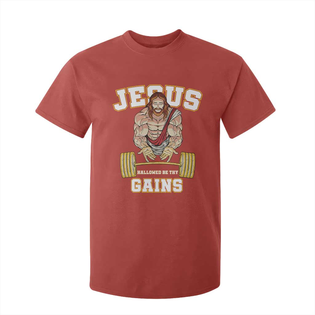 Funny Jesus Gym T Shirt For Kid Hallowed Be Thy Gains TS14 Red Print Your Wear