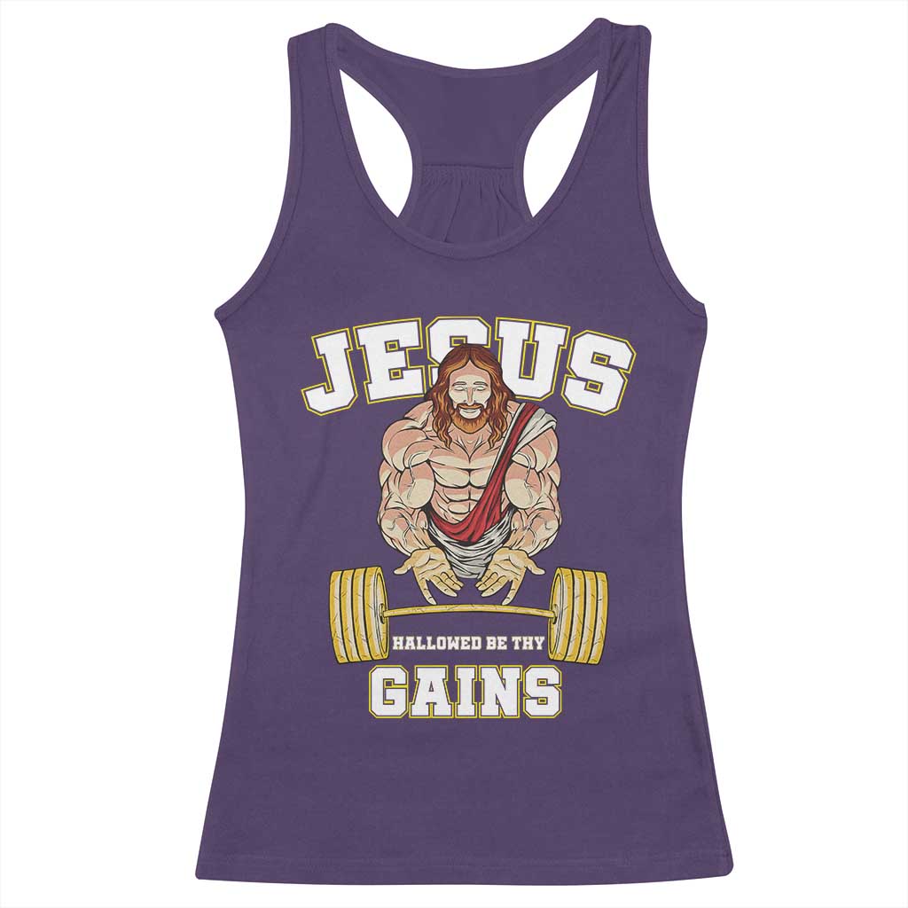 Funny Jesus Gym Racerback Tank Top Hallowed Be Thy Gains TS14 Purple Print Your Wear