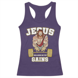 Funny Jesus Gym Racerback Tank Top Hallowed Be Thy Gains TS14 Purple Print Your Wear