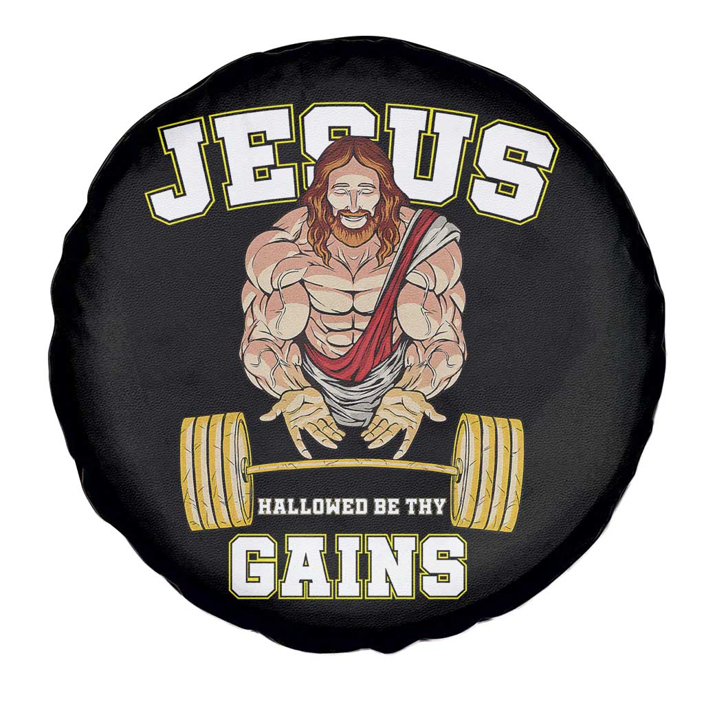 Funny Jesus Gym Spare Tire Cover Hallowed Be Thy Gains TS14 Print Your Wear