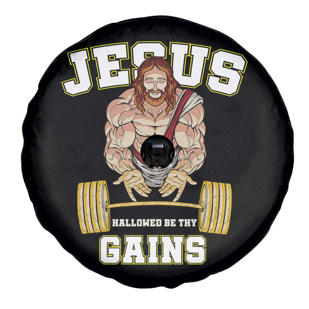Funny Jesus Gym Spare Tire Cover Hallowed Be Thy Gains TS14 Print Your Wear