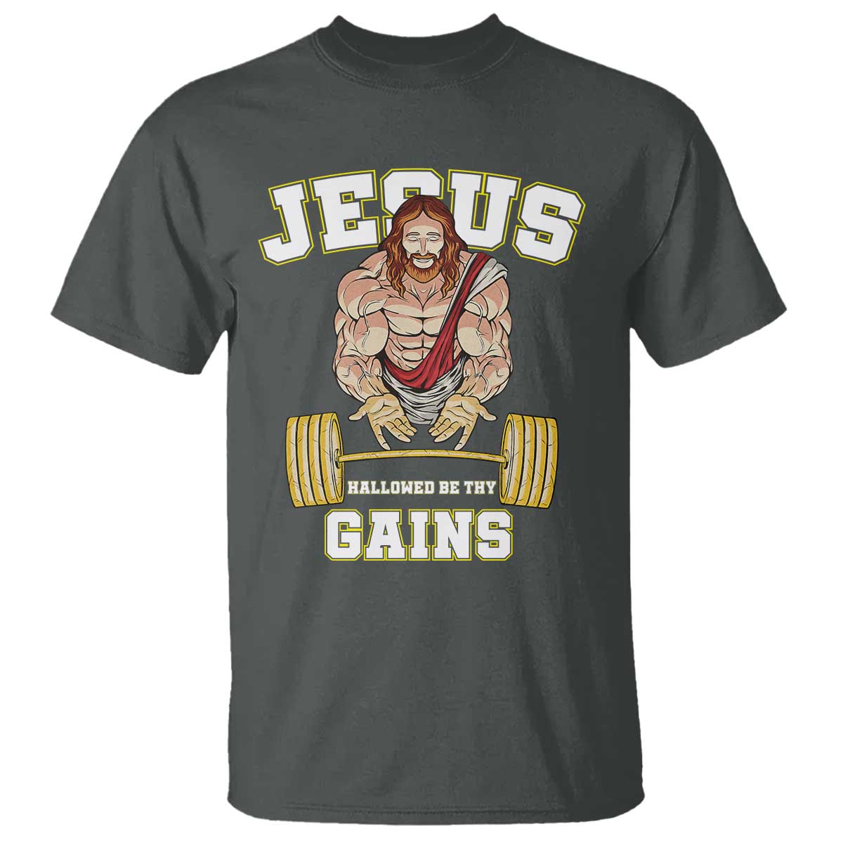Funny Jesus Gym T Shirt Hallowed Be Thy Gains TS14 Dark Heather Print Your Wear