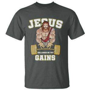 Funny Jesus Gym T Shirt Hallowed Be Thy Gains TS14 Dark Heather Print Your Wear