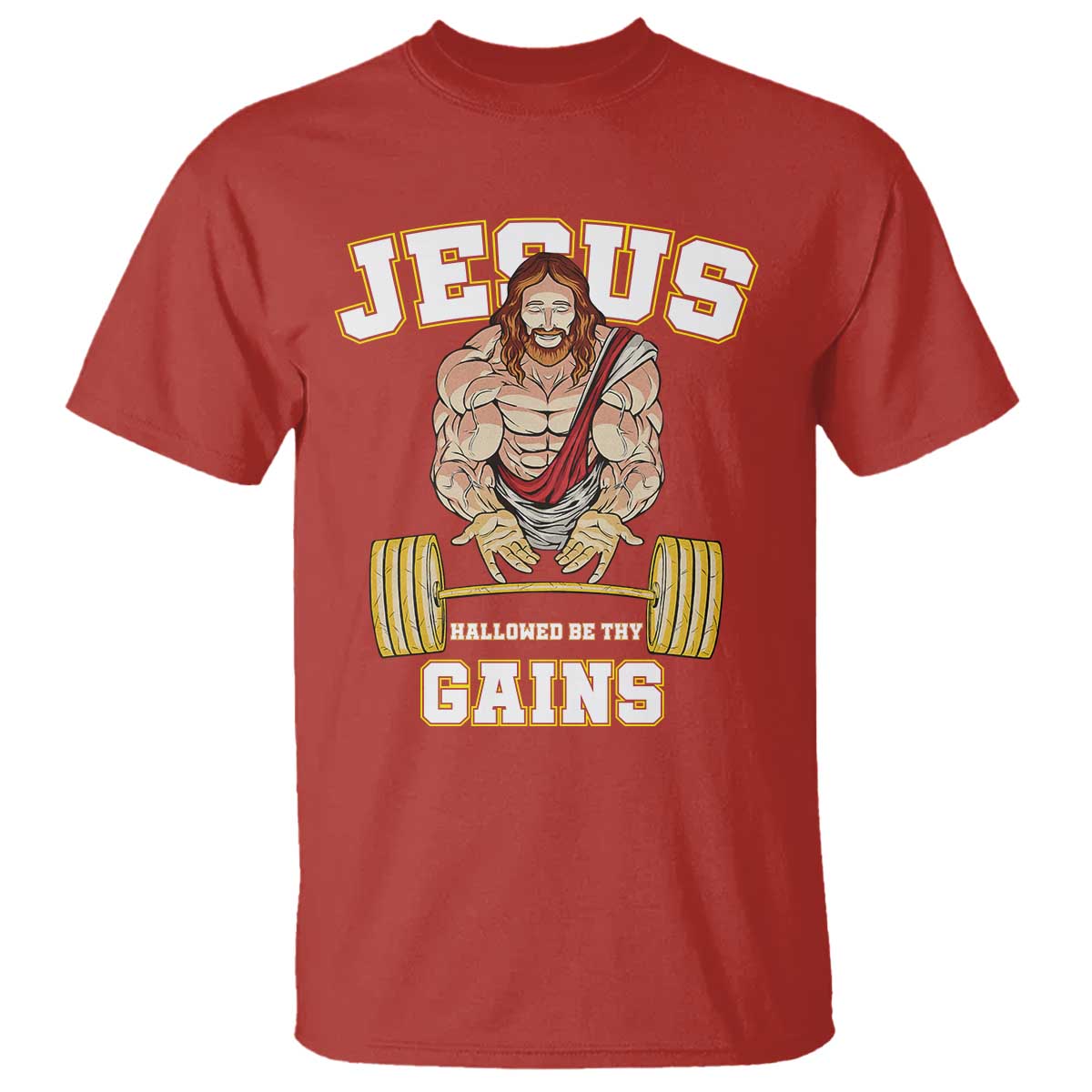 Funny Jesus Gym T Shirt Hallowed Be Thy Gains TS14 Red Print Your Wear
