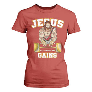 Funny Jesus Gym T Shirt For Women Hallowed Be Thy Gains TS14 Red Print Your Wear