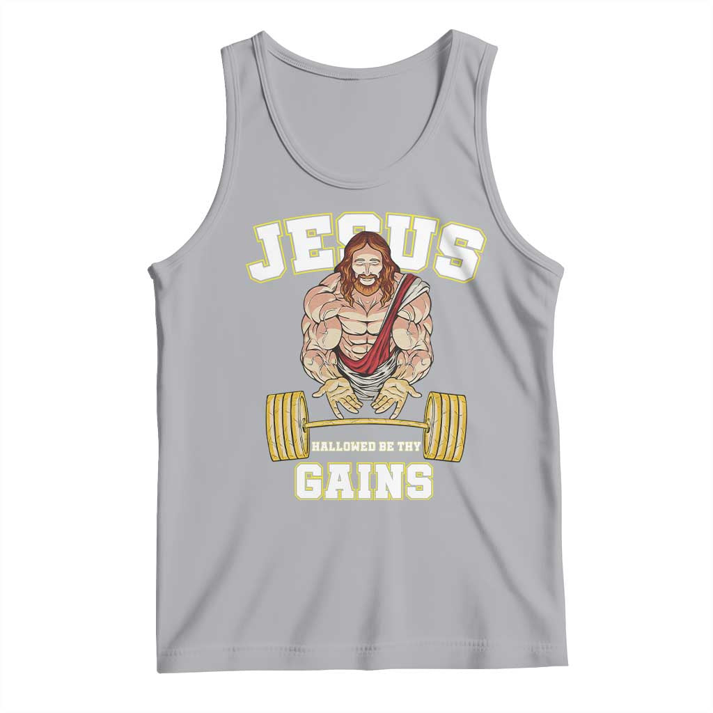 Funny Jesus Gym Tank Top Hallowed Be Thy Gains TS14 Athletic Heather Print Your Wear