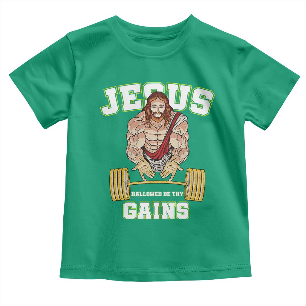 Funny Jesus Gym Toddler T Shirt Hallowed Be Thy Gains TS14 Irish Green Print Your Wear