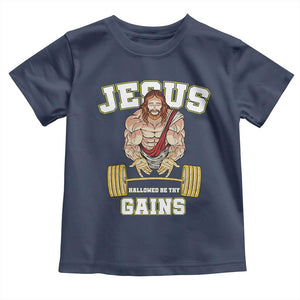 Funny Jesus Gym Toddler T Shirt Hallowed Be Thy Gains TS14 Navy Print Your Wear