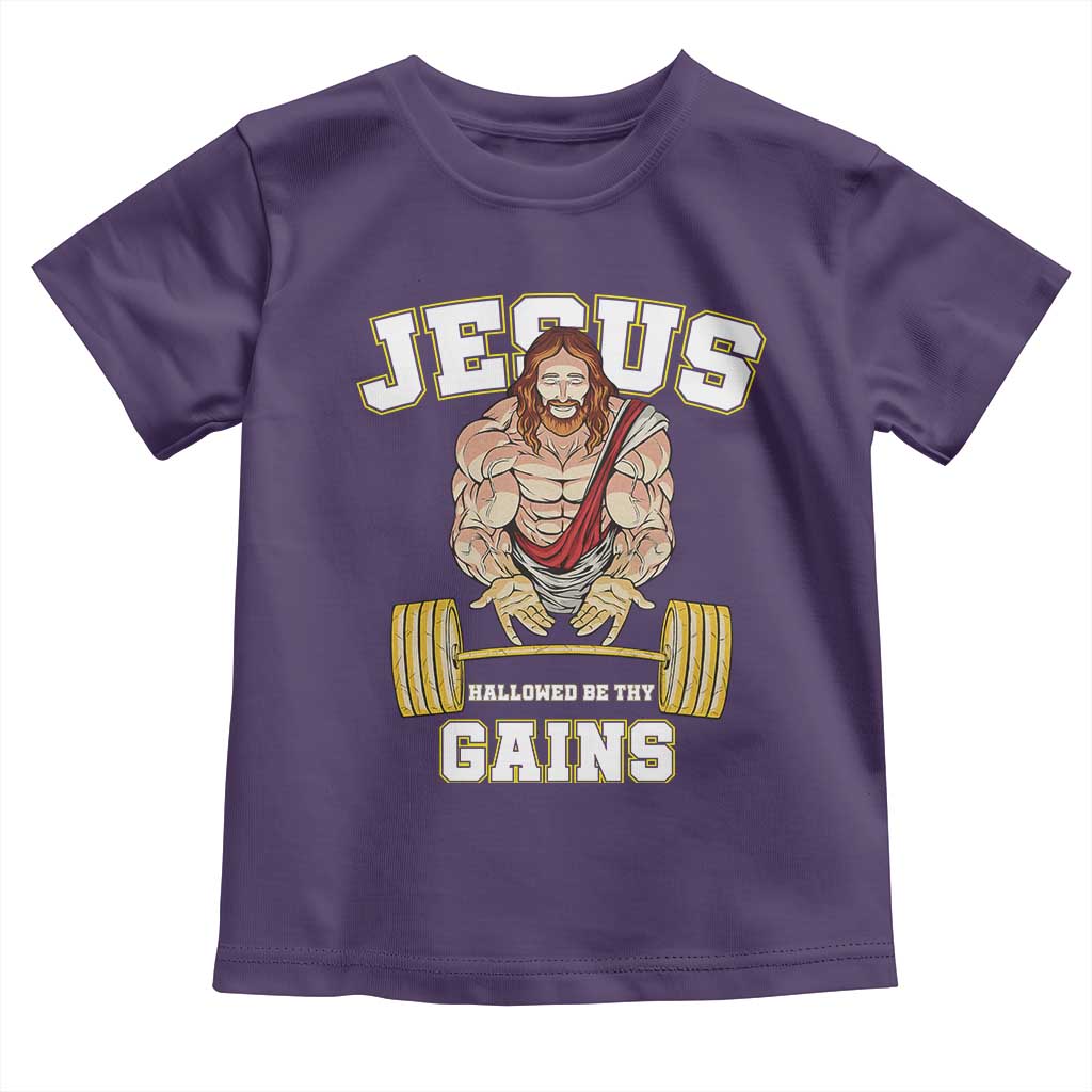 Funny Jesus Gym Toddler T Shirt Hallowed Be Thy Gains TS14 Purple Print Your Wear