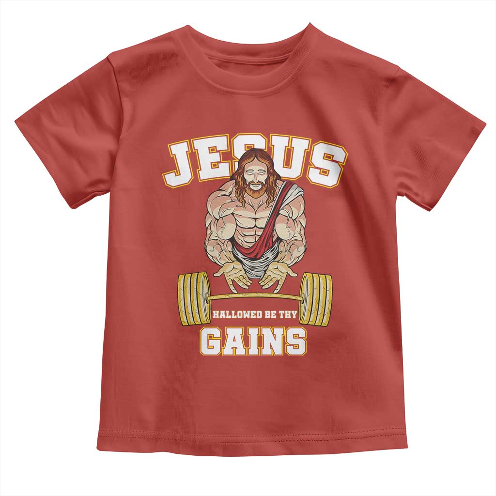 Funny Jesus Gym Toddler T Shirt Hallowed Be Thy Gains TS14 Red Print Your Wear