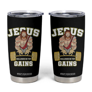 Funny Jesus Gym Tumbler Cup Hallowed Be Thy Gains TS14 Black Print Your Wear