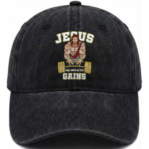 Funny Jesus Gym Washed Cotton Baseball Cap Hallowed Be Thy Gains TS14 Washed Cap Universal Fit Black Print Your Wear