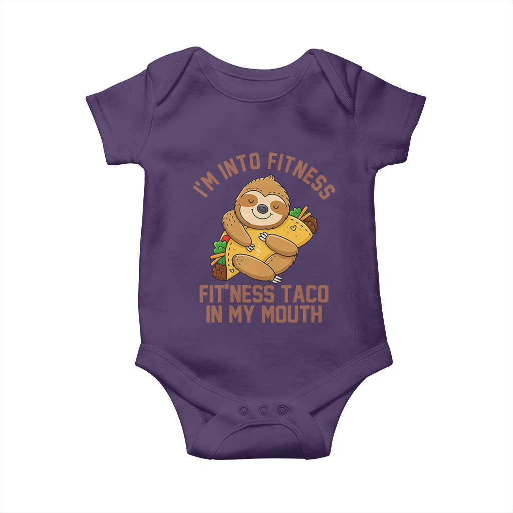 Funny Sloth Taco Gym Baby Onesie I'm Into Fitness Taco In My Mouth TS14 Purple Print Your Wear