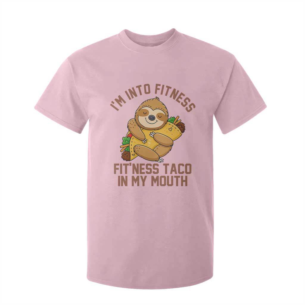 Funny Sloth Taco Gym T Shirt For Kid I'm Into Fitness Taco In My Mouth TS14 Light Pink Print Your Wear