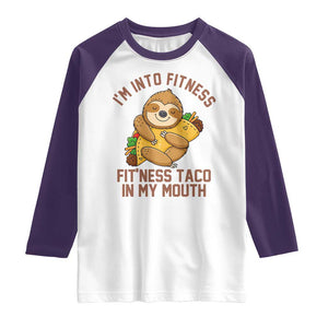 Funny Sloth Taco Gym Raglan Shirt I'm Into Fitness Taco In My Mouth TS14 White Purple Print Your Wear