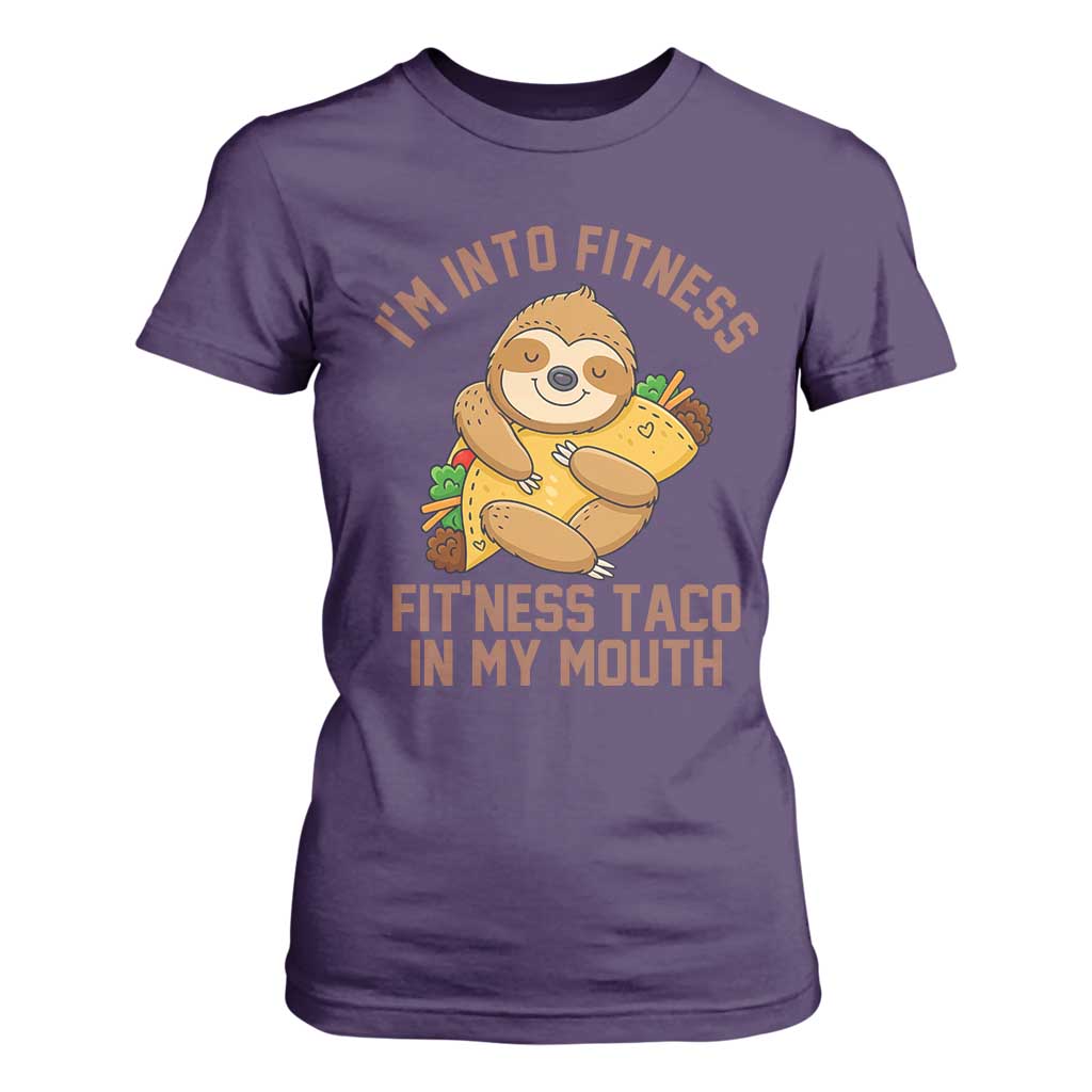 Funny Sloth Taco Gym T Shirt For Women I'm Into Fitness Taco In My Mouth TS14 Purple Print Your Wear