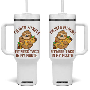 Funny Sloth Taco Gym Tumbler With Handle I'm Into Fitness Taco In My Mouth TS14 One Size: 40 oz White Print Your Wear
