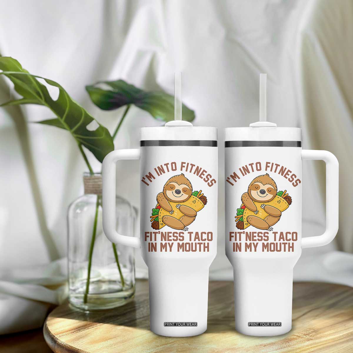 Funny Sloth Taco Gym Tumbler With Handle I'm Into Fitness Taco In My Mouth TS14 Print Your Wear