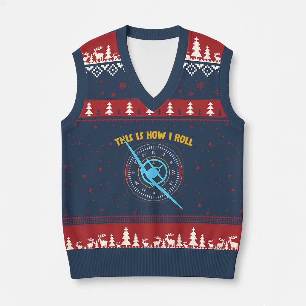 Funny Pilot Aviation Airplane V-Neck Knit Sweater Vest This Is How We Roll TS14 Navy Red Print Your Wear