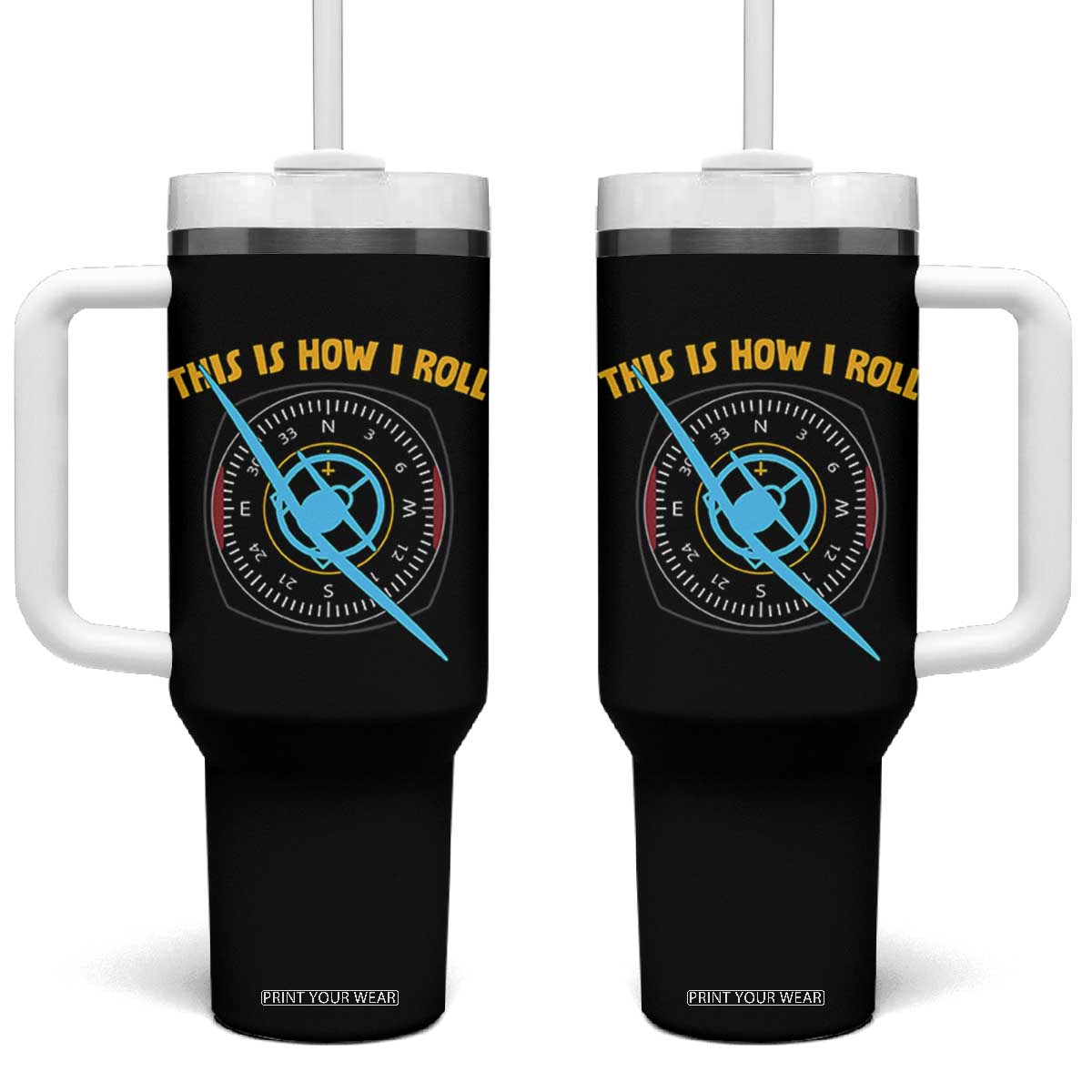 Funny Pilot Aviation Airplane Tumbler With Handle This Is How We Roll TS14 One Size: 40 oz Black Print Your Wear