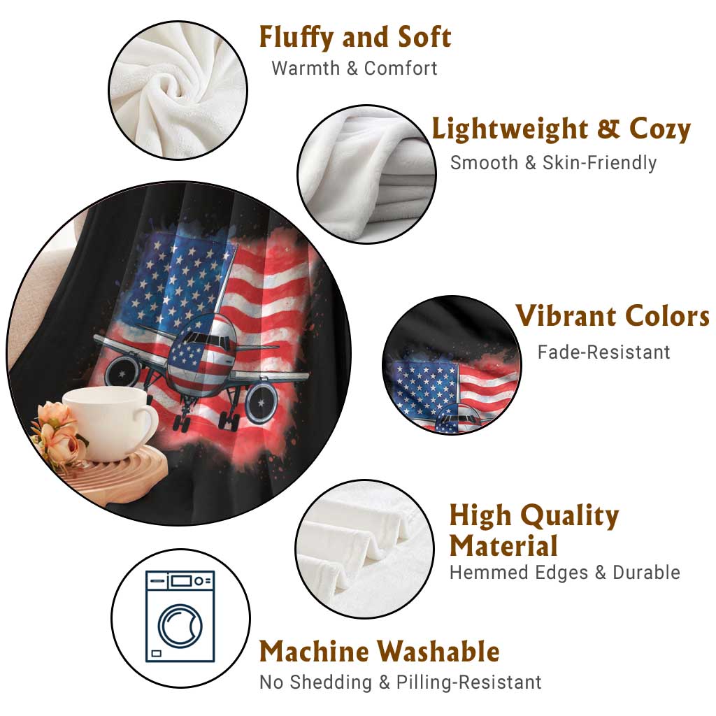 Pilot Airplane Patriotic American Flag Plane Aviation Throw Blanket TS14 Print Your Wear