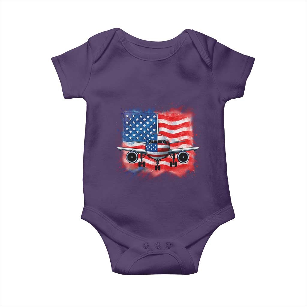 Pilot Airplane Patriotic American Flag Plane Aviation Baby Onesie TS14 Purple Print Your Wear