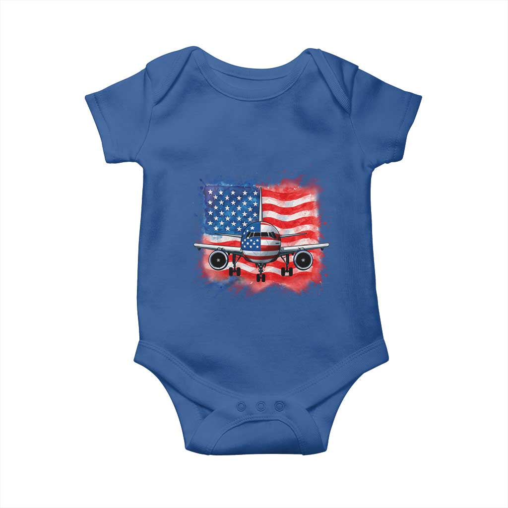 Pilot Airplane Patriotic American Flag Plane Aviation Baby Onesie TS14 Royal Blue Print Your Wear