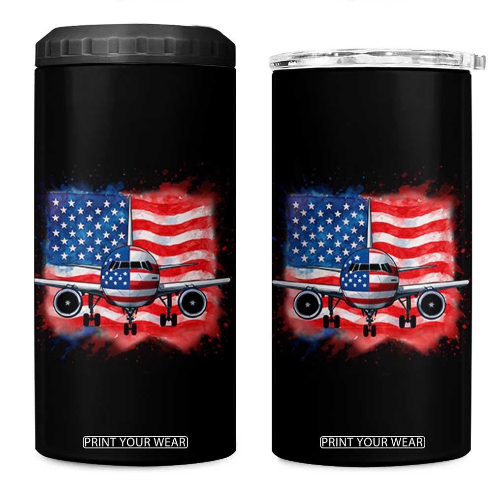 Pilot Airplane Patriotic American Flag Plane Aviation 4 in 1 Can Cooler Tumbler TS14 One Size: 16 oz Black Print Your Wear