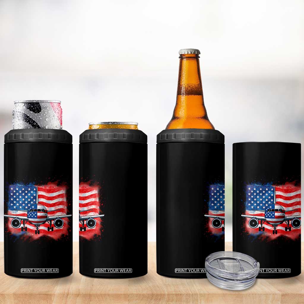 Pilot Airplane Patriotic American Flag Plane Aviation 4 in 1 Can Cooler Tumbler TS14 Print Your Wear