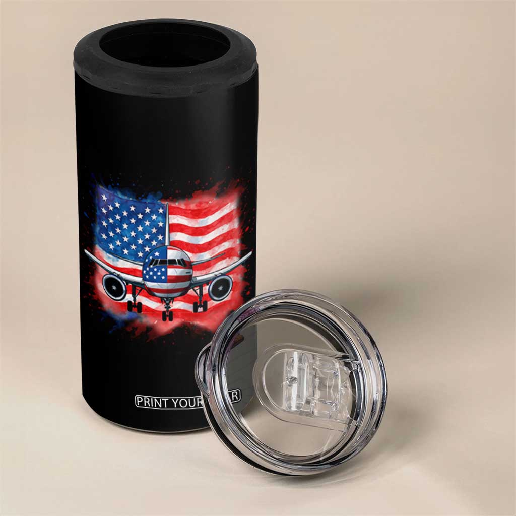 Pilot Airplane Patriotic American Flag Plane Aviation 4 in 1 Can Cooler Tumbler TS14 Print Your Wear