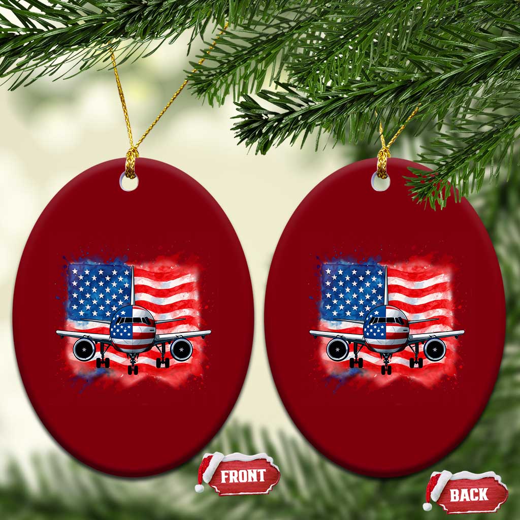 Pilot Airplane Patriotic American Flag Plane Aviation Ceramic Ornament TS14 Print Your Wear