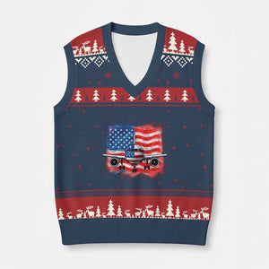 Pilot Airplane Patriotic American Flag Plane Aviation V-Neck Knit Sweater Vest TS14 Navy Red Print Your Wear