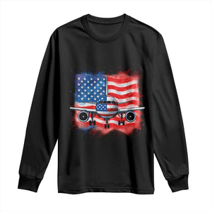 Pilot Airplane Patriotic American Flag Plane Aviation Long Sleeve Shirt TS14 Black Print Your Wear