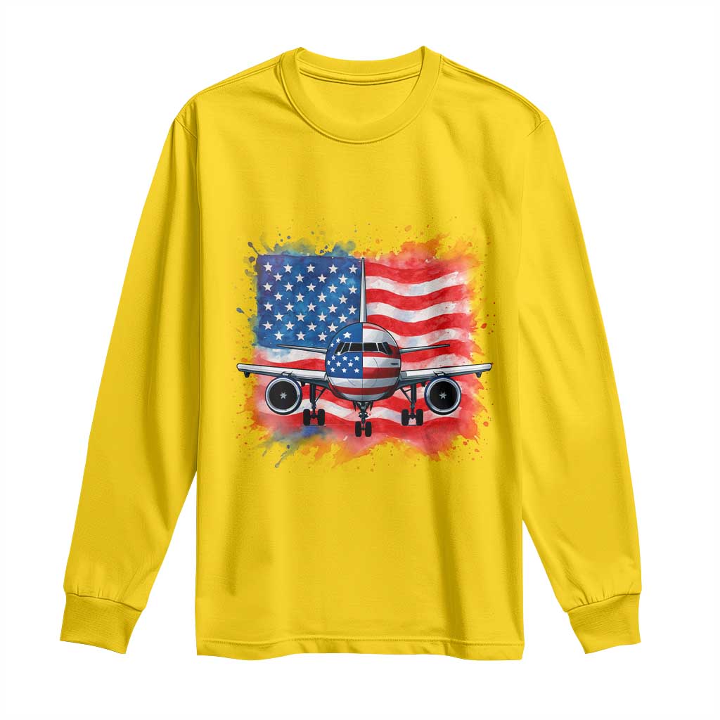 Pilot Airplane Patriotic American Flag Plane Aviation Long Sleeve Shirt TS14 Daisy Print Your Wear