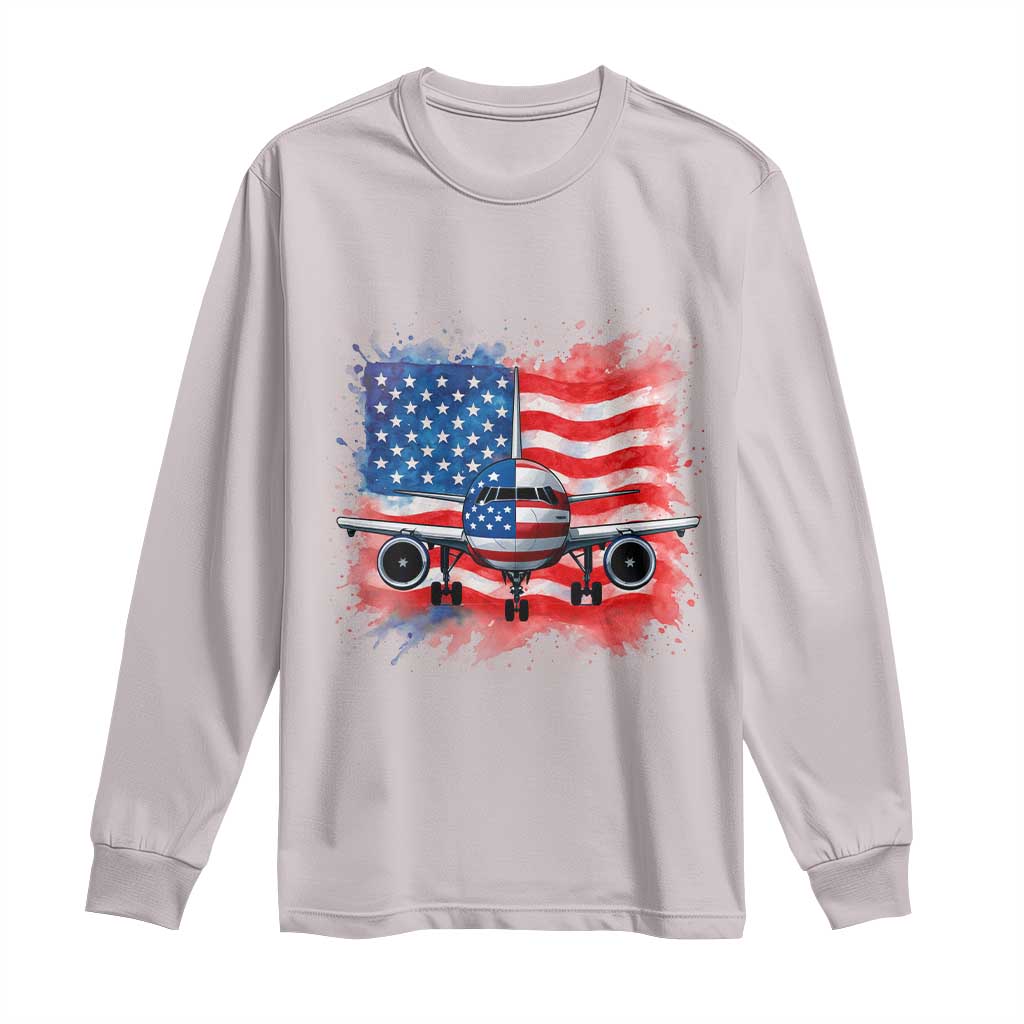 Pilot Airplane Patriotic American Flag Plane Aviation Long Sleeve Shirt TS14 Ice Gray Print Your Wear